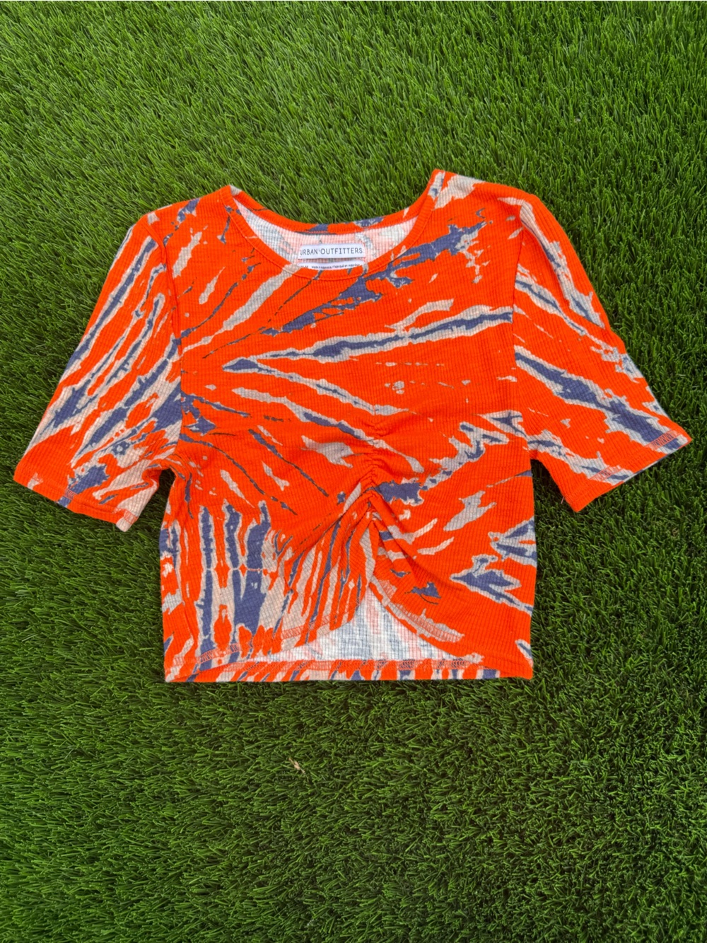 Urban Outfitters Orange Tie-Dye Ruched Crop Top